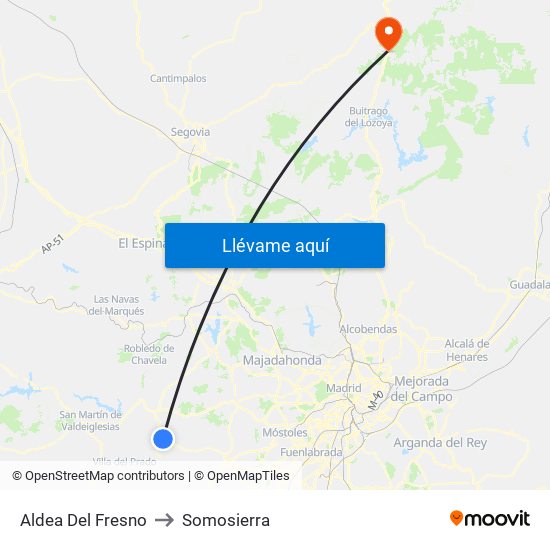 Aldea Del Fresno to Somosierra map