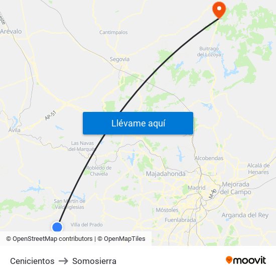 Cenicientos to Somosierra map