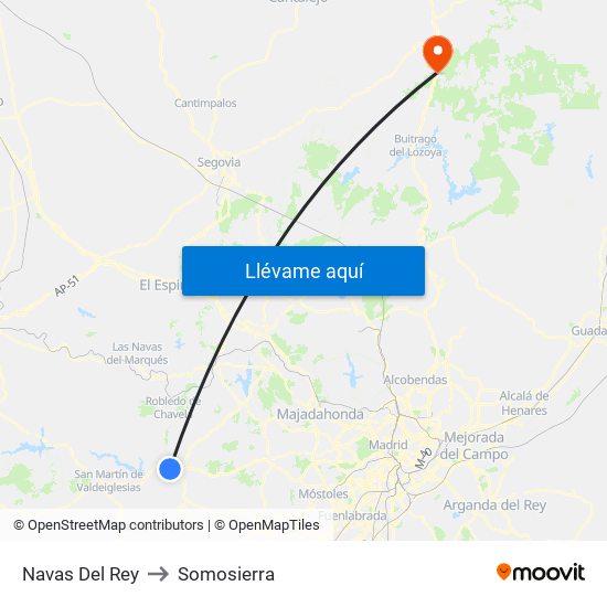 Navas Del Rey to Somosierra map