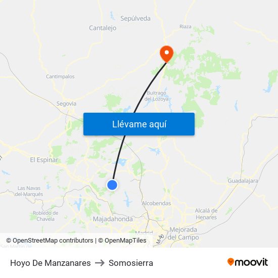 Hoyo De Manzanares to Somosierra map