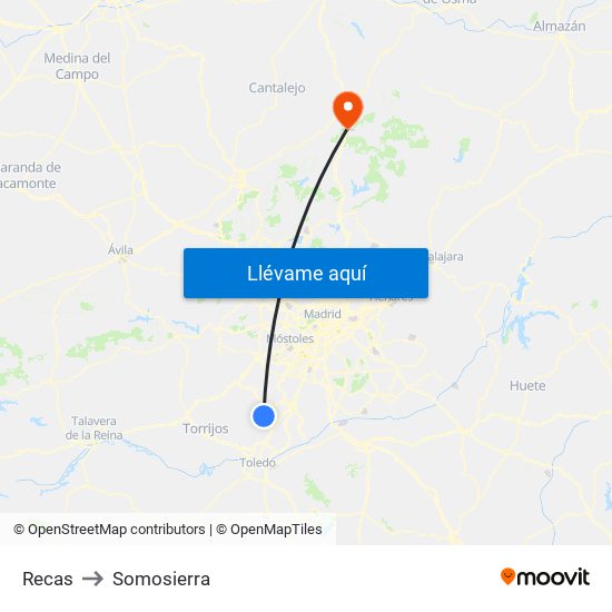 Recas to Somosierra map