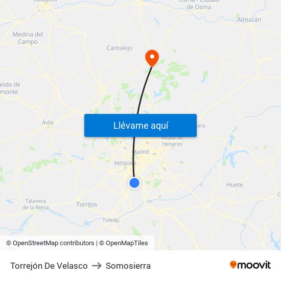Torrejón De Velasco to Somosierra map
