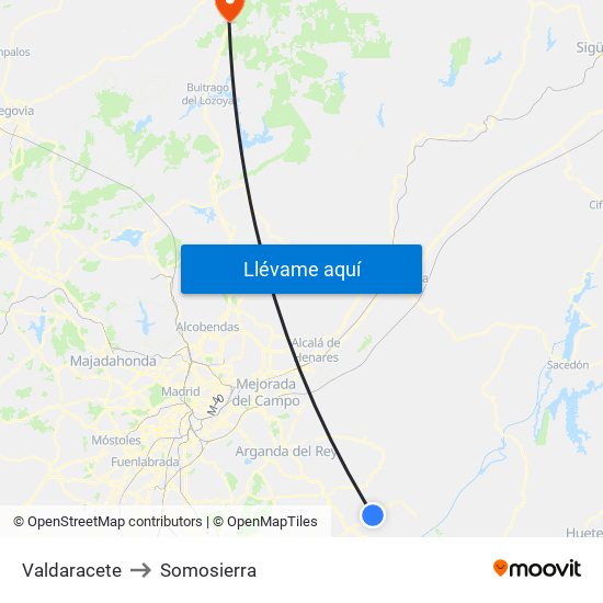 Valdaracete to Somosierra map