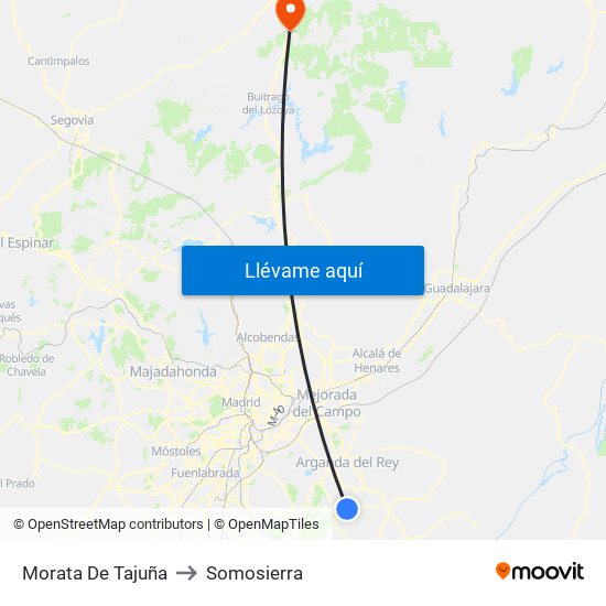 Morata De Tajuña to Somosierra map