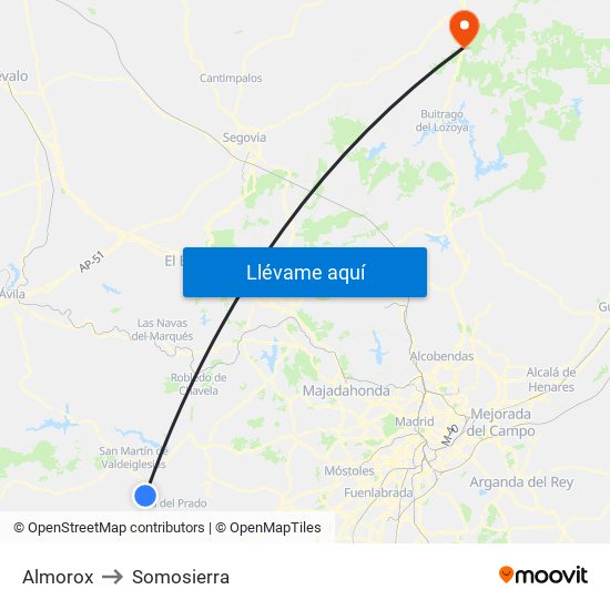 Almorox to Somosierra map