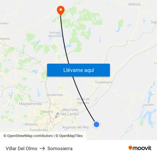 Villar Del Olmo to Somosierra map