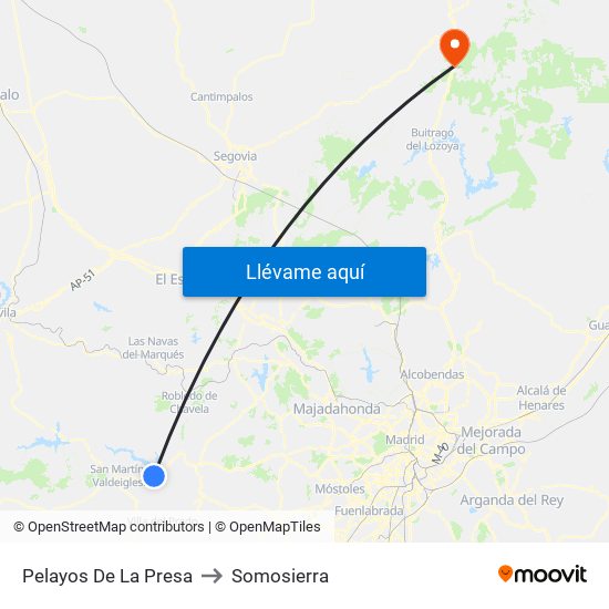 Pelayos De La Presa to Somosierra map