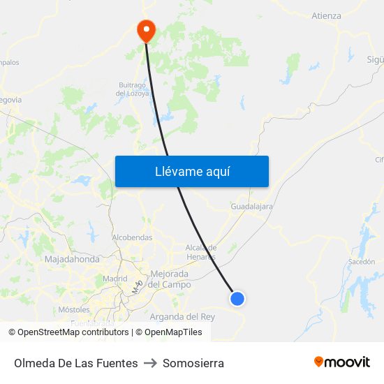 Olmeda De Las Fuentes to Somosierra map