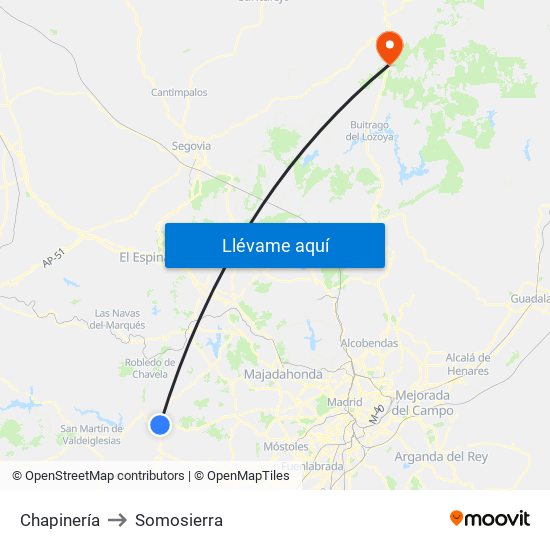 Chapinería to Somosierra map