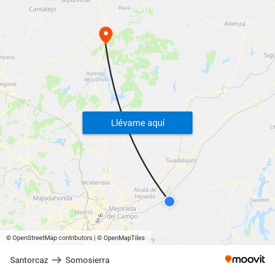 Santorcaz to Somosierra map