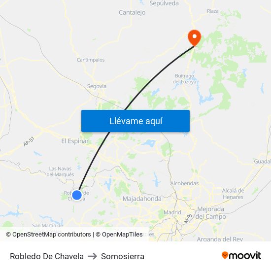 Robledo De Chavela to Somosierra map