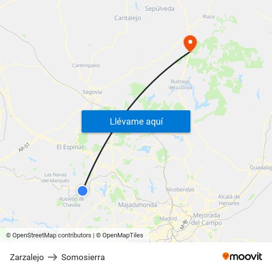 Zarzalejo to Somosierra map
