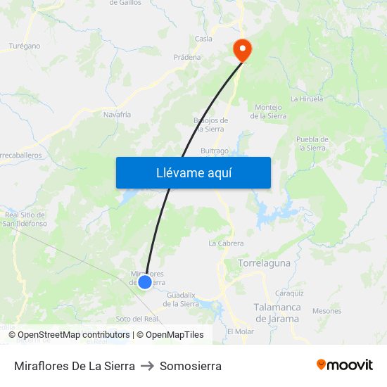 Miraflores De La Sierra to Somosierra map