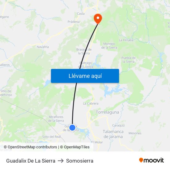 Guadalix De La Sierra to Somosierra map