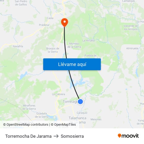 Torremocha De Jarama to Somosierra map