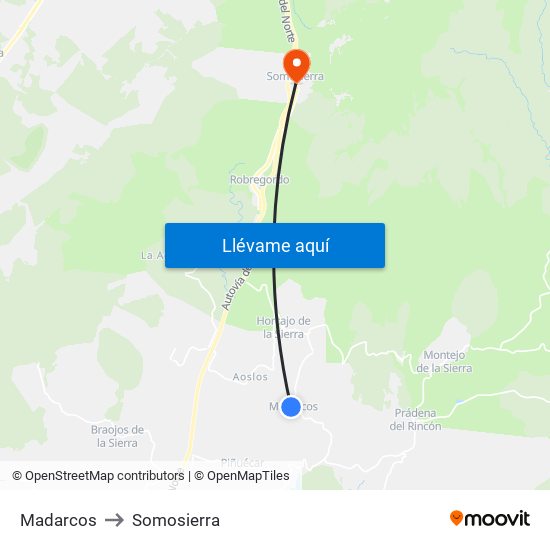Madarcos to Somosierra map