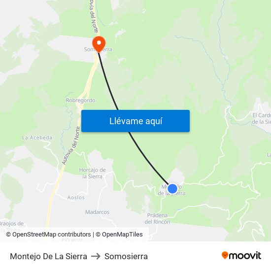 Montejo De La Sierra to Somosierra map