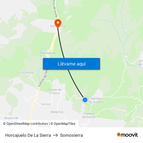 Horcajuelo De La Sierra to Somosierra map