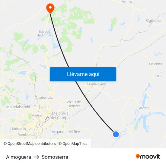 Almoguera to Somosierra map