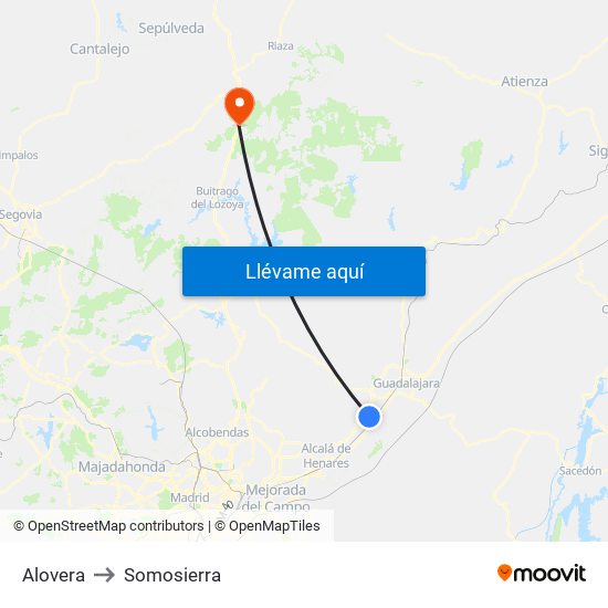 Alovera to Somosierra map