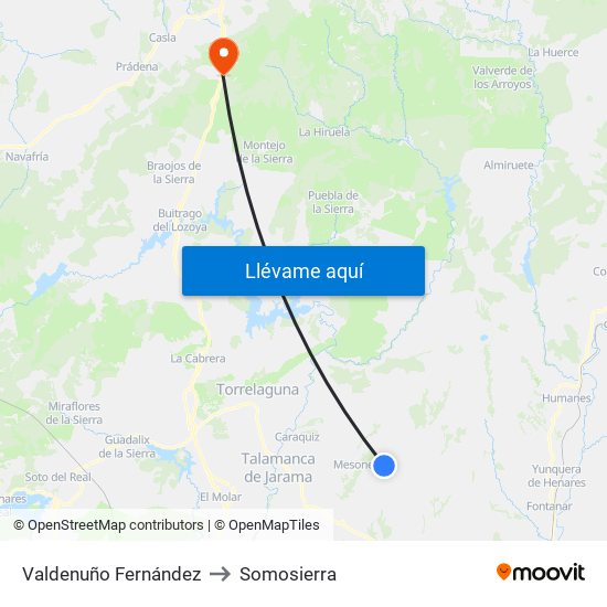 Valdenuño Fernández to Somosierra map