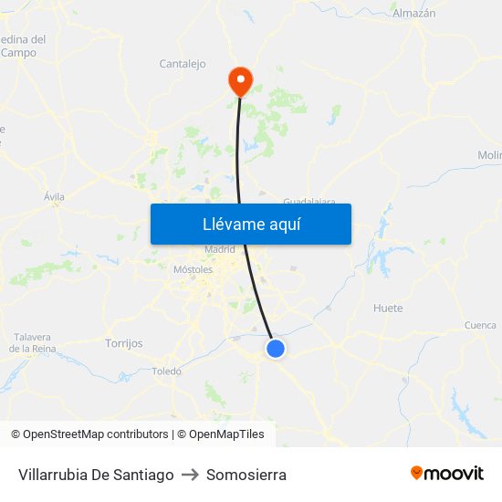 Villarrubia De Santiago to Somosierra map