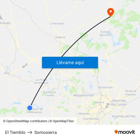 El Tiemblo to Somosierra map