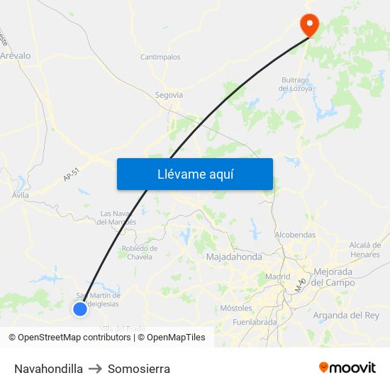 Navahondilla to Somosierra map