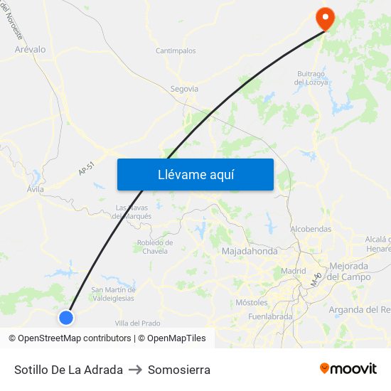 Sotillo De La Adrada to Somosierra map