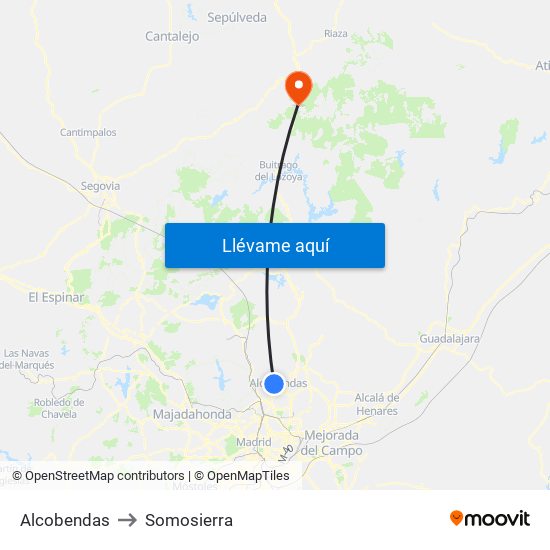 Alcobendas to Somosierra map