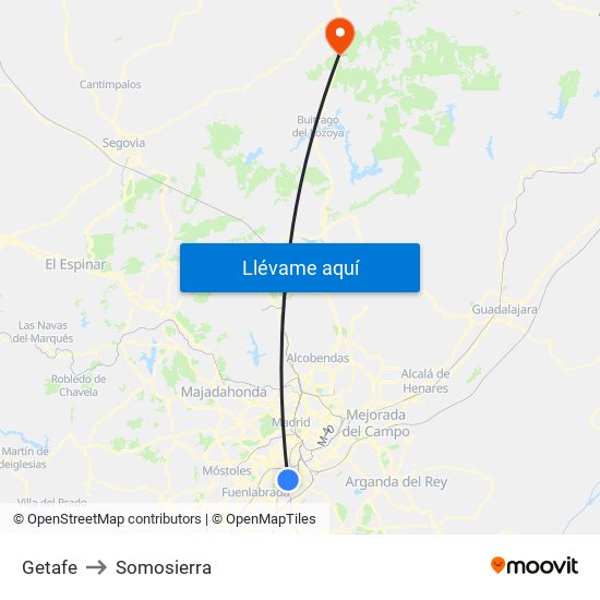 Getafe to Somosierra map