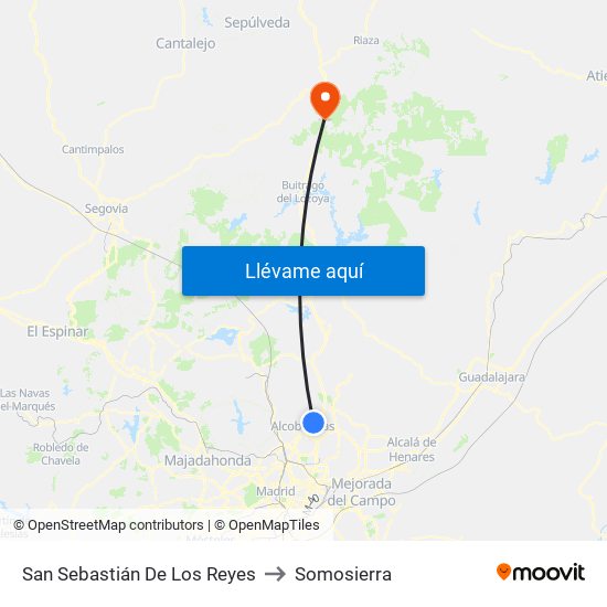 San Sebastián De Los Reyes to Somosierra map