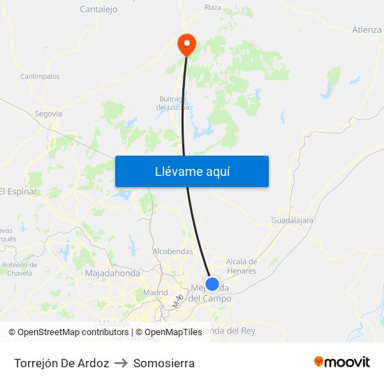 Torrejón De Ardoz to Somosierra map