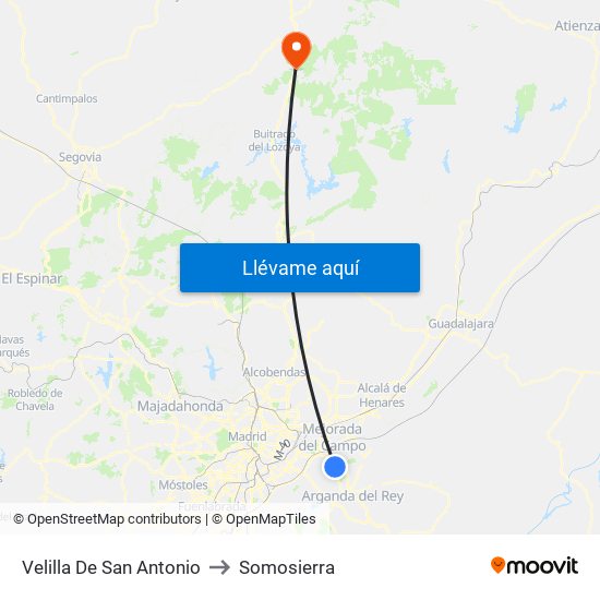 Velilla De San Antonio to Somosierra map