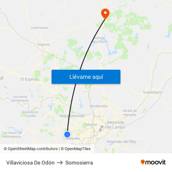 Villaviciosa De Odón to Somosierra map