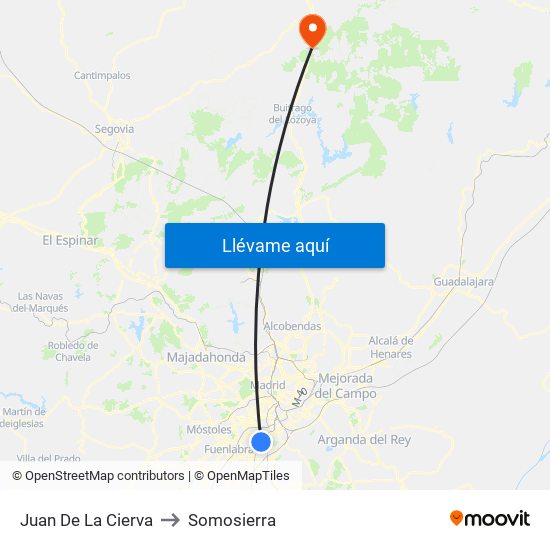 Juan De La Cierva to Somosierra map