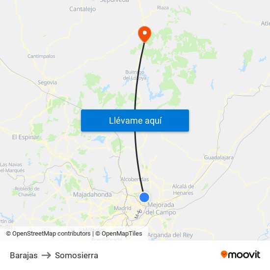 Barajas to Somosierra map