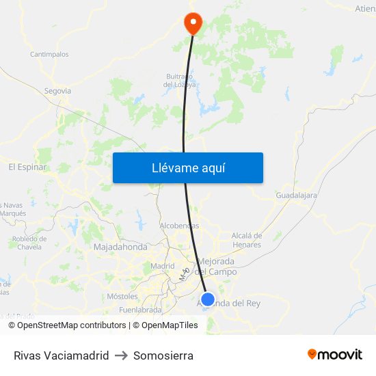 Rivas Vaciamadrid to Somosierra map
