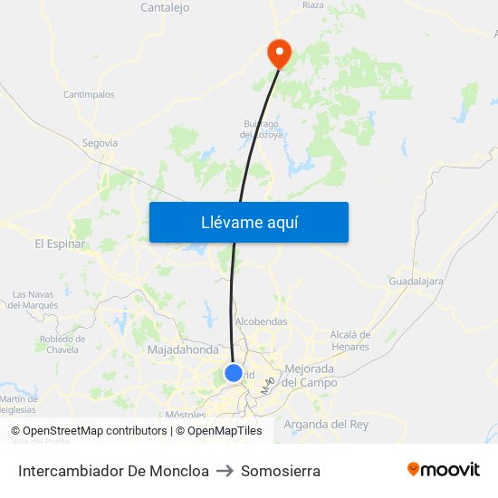 Intercambiador De Moncloa to Somosierra map
