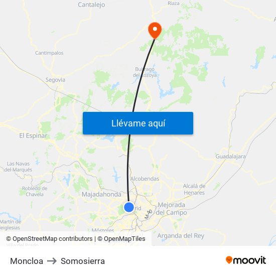 Moncloa to Somosierra map