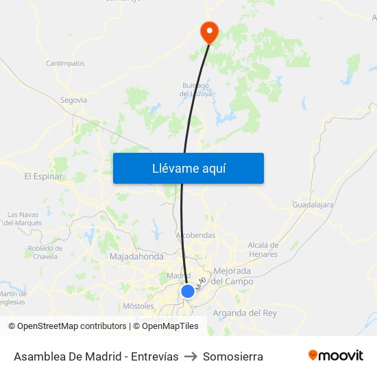 Asamblea De Madrid - Entrevías to Somosierra map