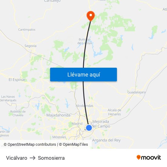 Vicálvaro to Somosierra map
