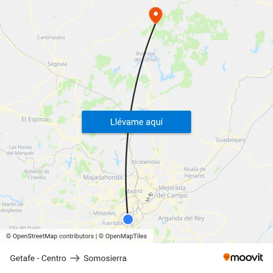 Getafe - Centro to Somosierra map