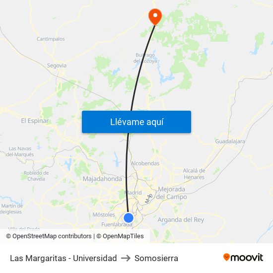 Las Margaritas - Universidad to Somosierra map