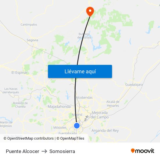 Puente Alcocer to Somosierra map