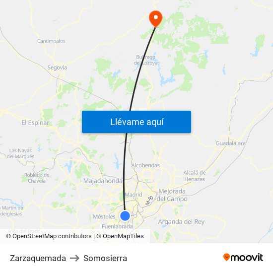 Zarzaquemada to Somosierra map
