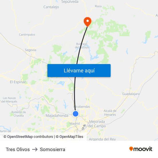 Tres Olivos to Somosierra map