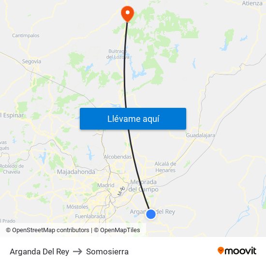 Arganda Del Rey to Somosierra map