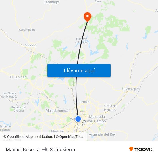 Manuel Becerra to Somosierra map