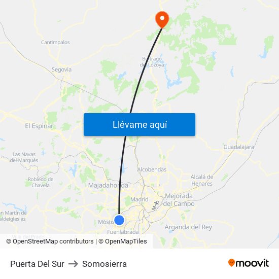 Puerta Del Sur to Somosierra map